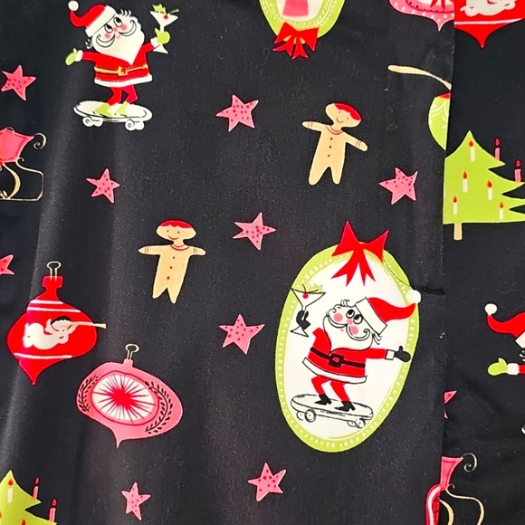 itw Brand Straight Leg Kitsch Christmas Pants, Vtg Inspired Print Blk Pink Green - Picture 3 of 9